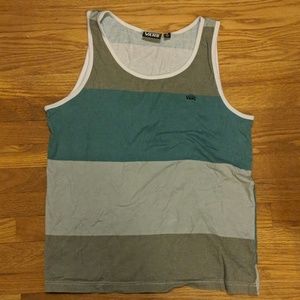 Blue, grey, and black Vans tank top.